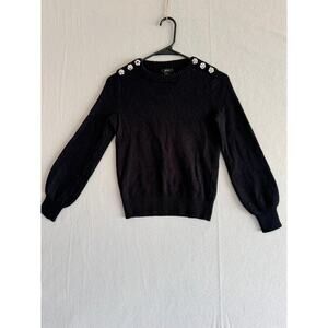 J Crew Black Wool Crewneck Sweater Rhinestone front both side size xxs